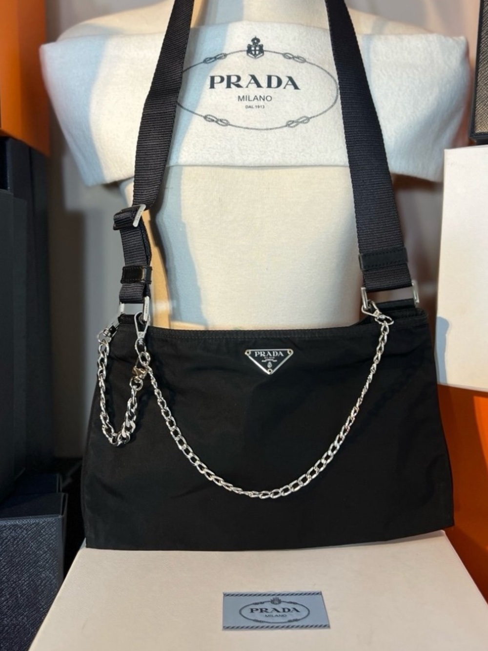 Prada⭐️Black Nylon Crossbody with added Silver Chain! Offers always welcome! - Picture 2 of 13